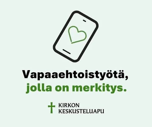 Piirretty puhelin ja teksti: Vapaaehtoistyötä, jolla on merkitys. Kirkon keskusteluapu.