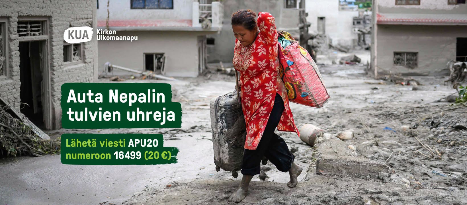 Nainen Nepalin tulva-alueella