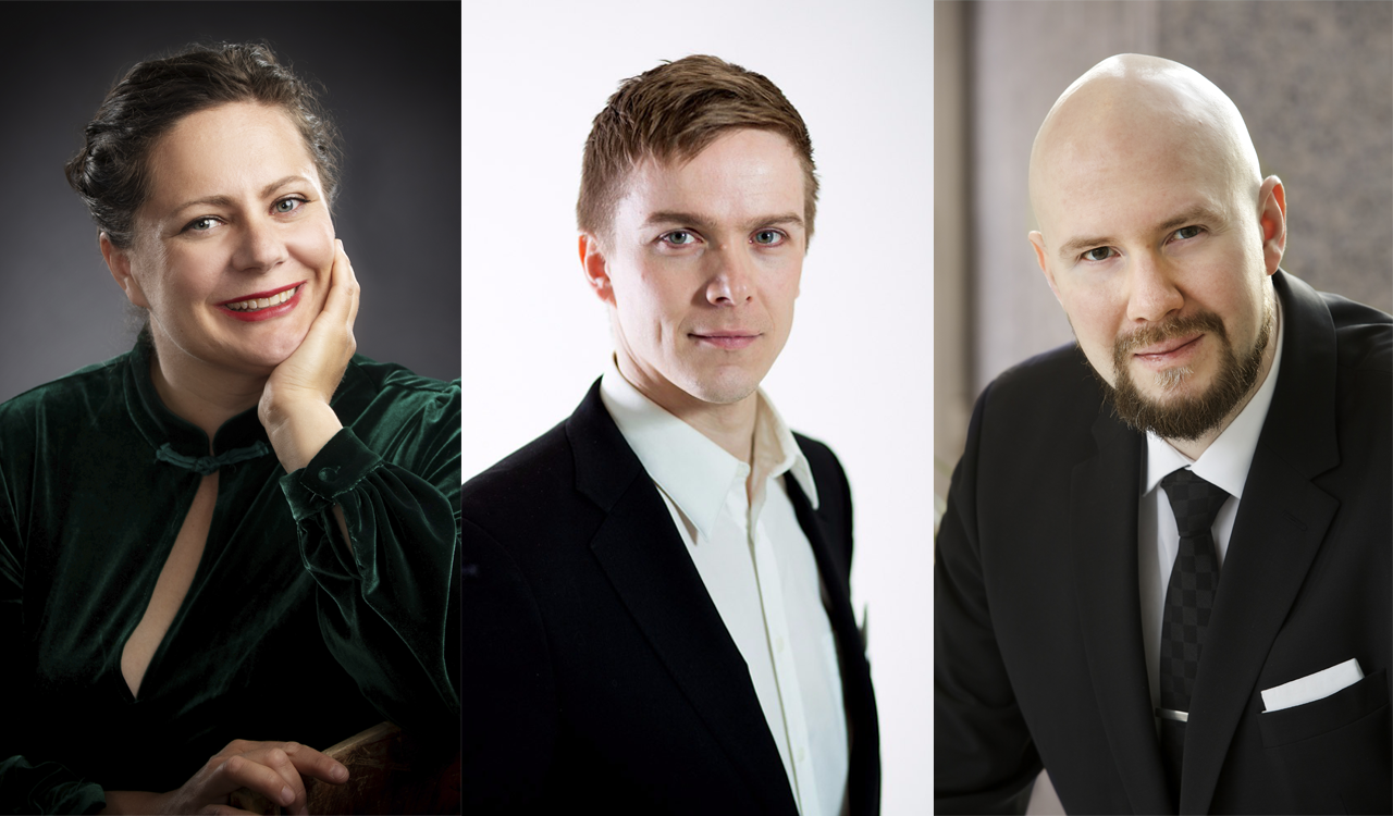Kesäkonsertti Vasemmalla Kaisa Kraft, keskellä Eero Lasorla, oikealla Samuli Takkula, kasvokuvat