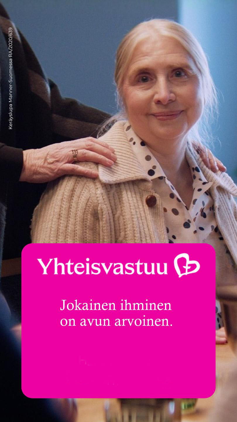 Vanhus, teksti Yhteisvastuu. Jokainen ihminen on avun arvoinen.